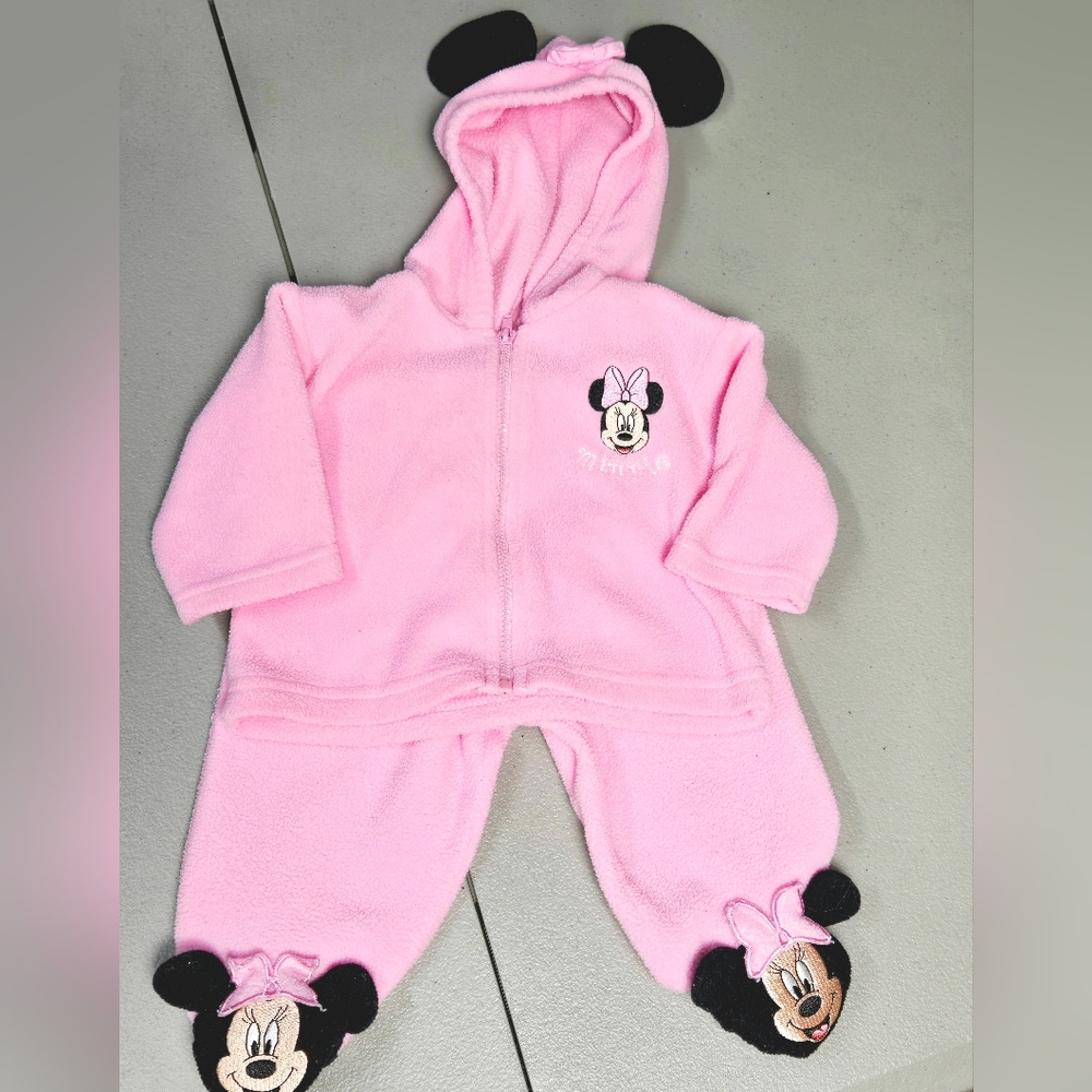 Vintage Disney Minnie Mouse‎ Hooded Sweatshirt And Footed Sweatpants, 0/3 Months